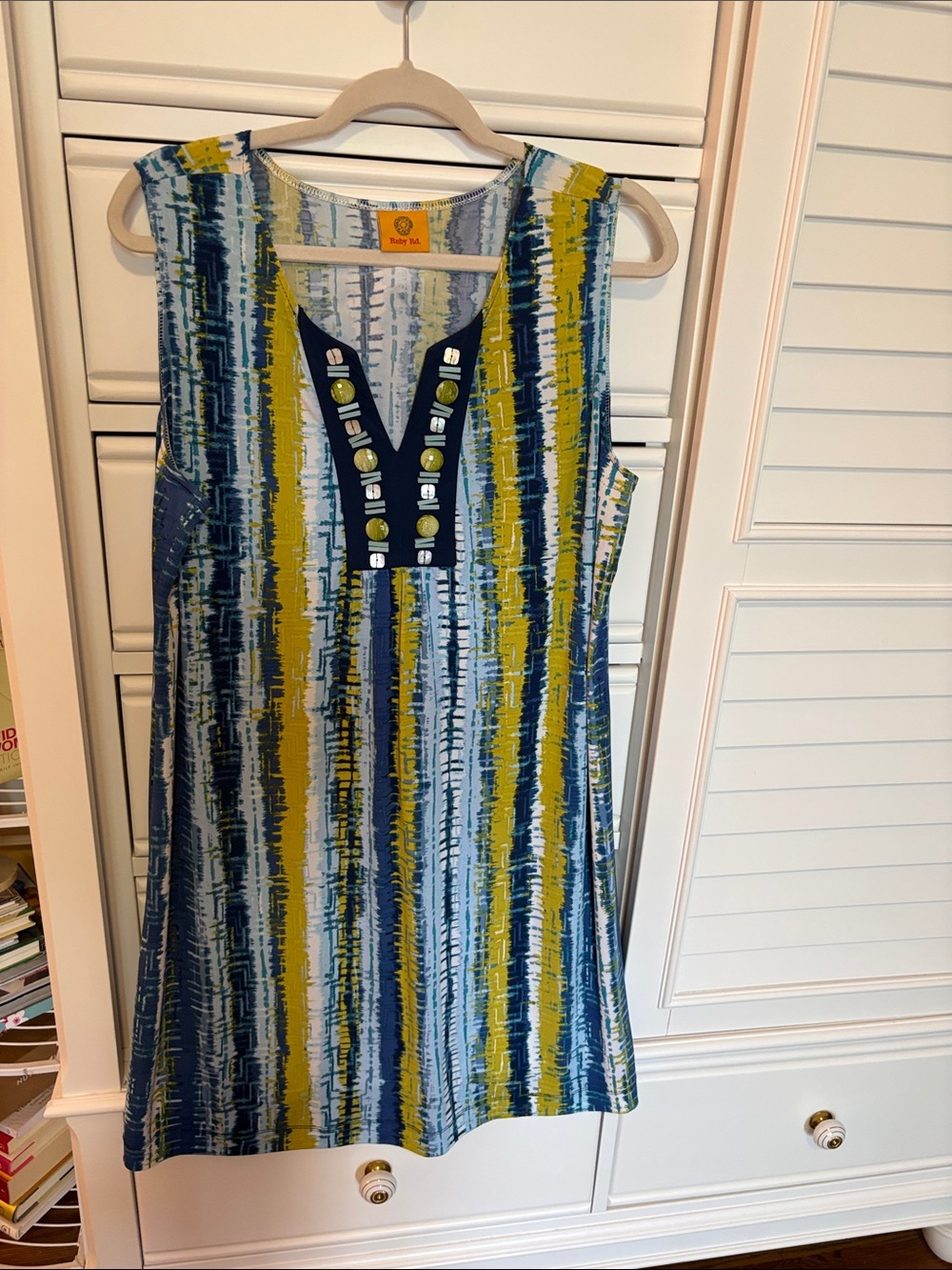 Ruby Rd. Blue, Yellow & White Striped Midi Dress